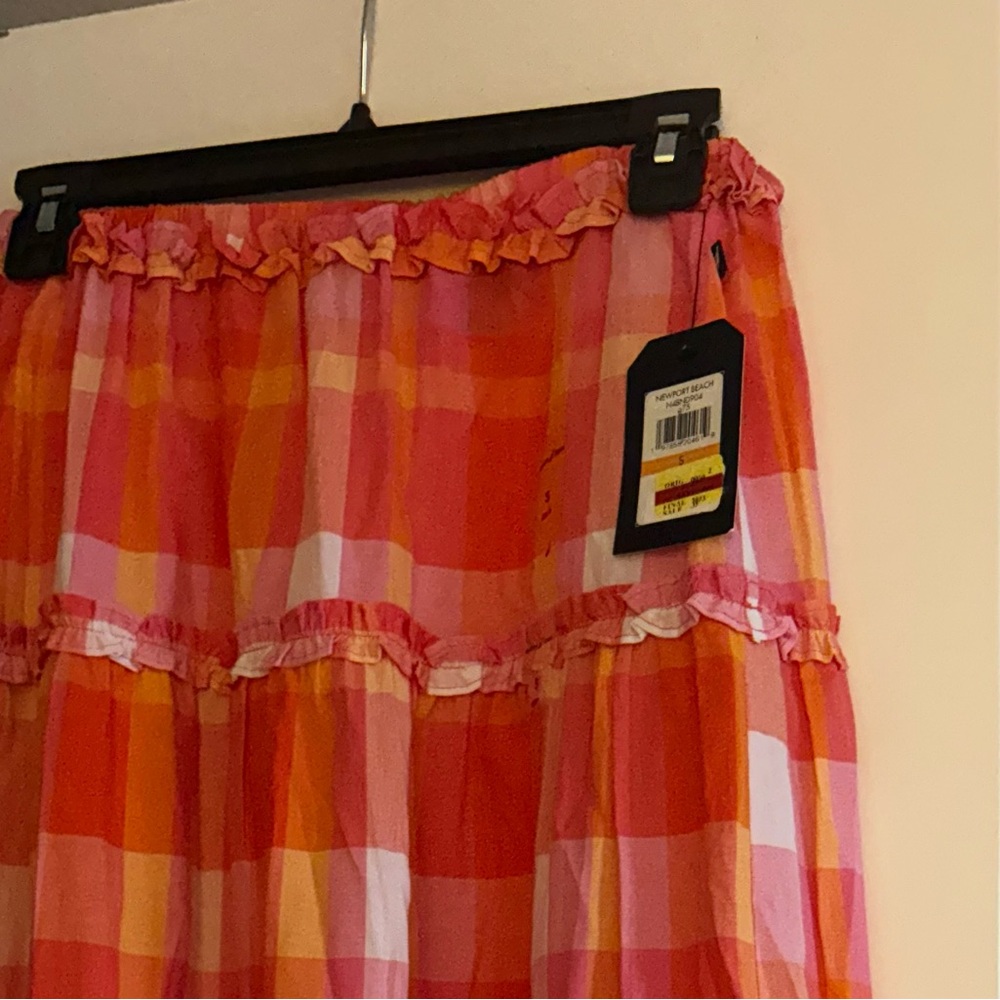 Nautica Pink & Orange Plaid Tiered Maxi Skirt - Picture 4 of 4
